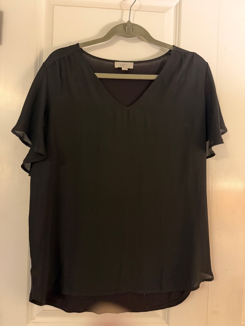 LOFT Black V-Neck Flutter Sleeve Blouse